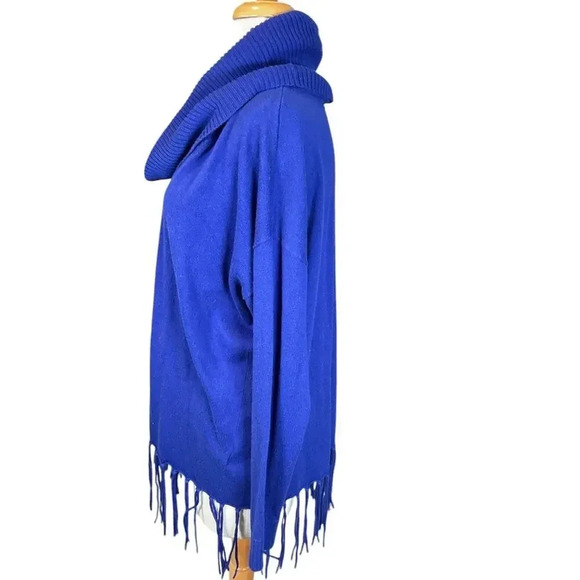 Michael Kors Women's OX Amalfi Blue Cowl Neck Long Sleeve Fringe Sweater Size L - Picture 3 of 12